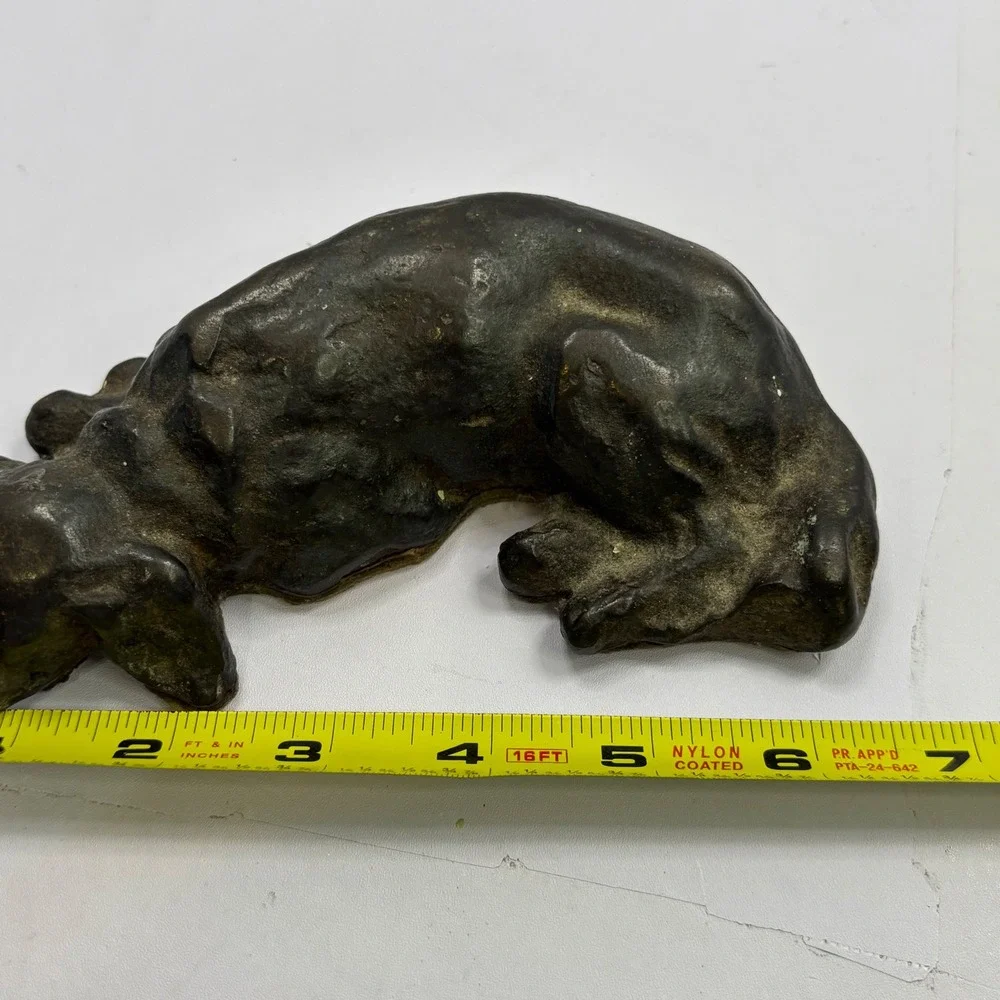 Antique Cast Iron Sleeping Dog Doorstop Heavy Metal Curled Hound Figurine 7 Inch - Picture 6 of 8